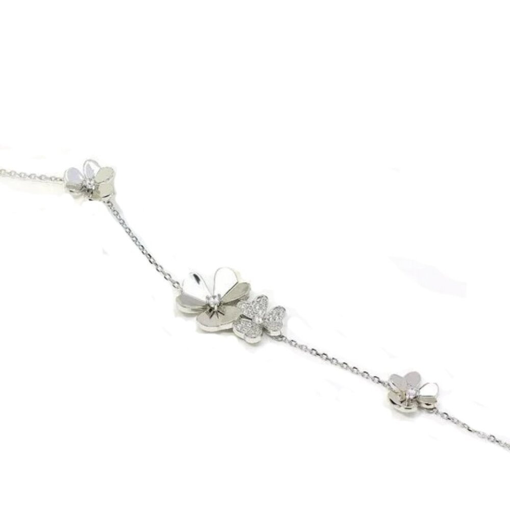 Flower Clover Bracelet 18K White Gold Rhodium Plated over 925 Sterling Silver